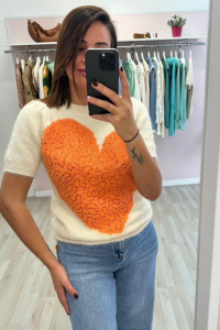 Jersey Corazón Naranja Lentejuelas